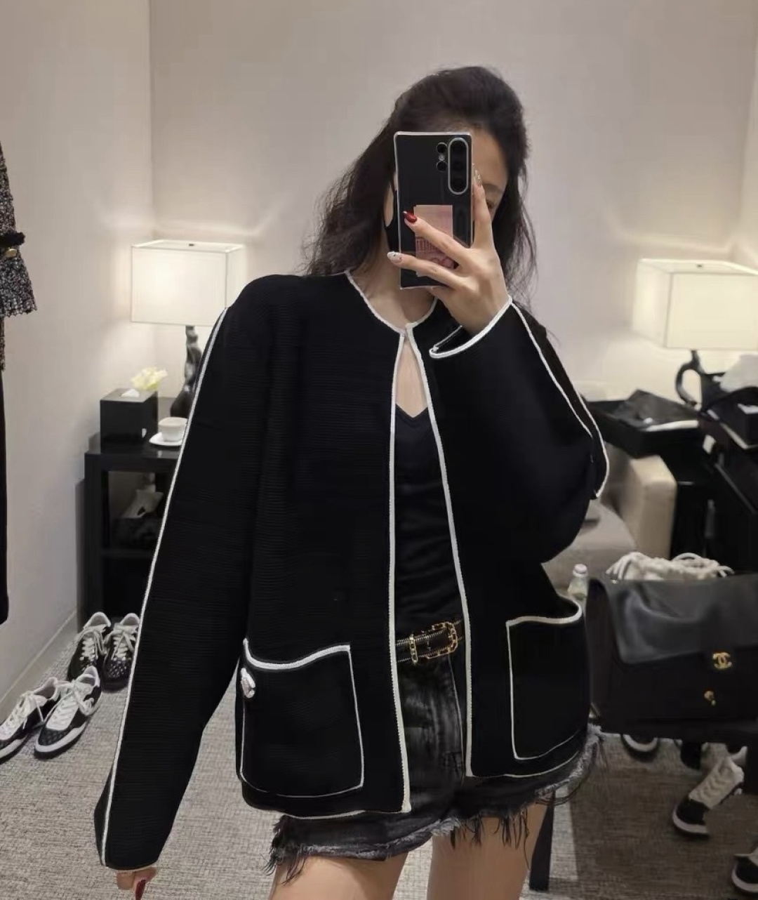 9A+ quality chanel contrast trim textured knit cardigan jacket